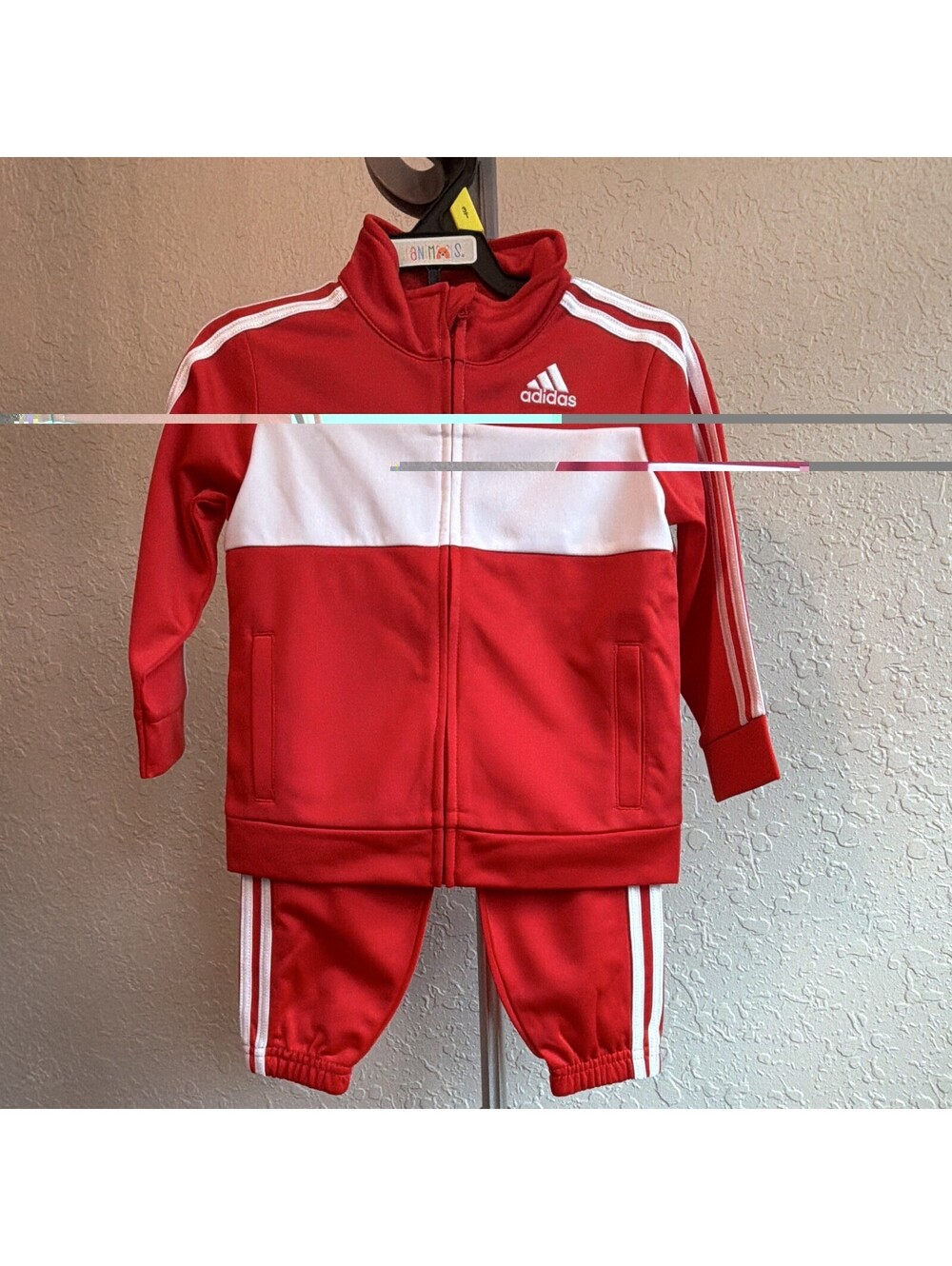 adidas Boys 2-Piece Track Jacket & Pants Set Red/White Full Zip 18-24M AG6443N